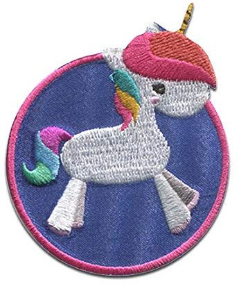 Einhorn Rund Unicorns - Aufnäher, Bügelbild, Aufbügler, Applikationen, Patches, Flicken, Zum Aufbügeln, Größe: 5,2 x 7,4 cm