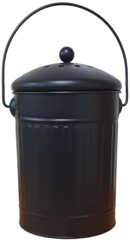 5L 5 Liter Vintage Style Galvanised Compost Food Waste Recycling Bin with Odour Absorbing Filter Kitchen Composting Bucket Metal Compost Bin
