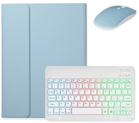 kaidisen Backlit keyboard for iPad 9th 8th 7th Generation iPad Air 3rd Gen/iPad Pro 10.5 Keyboard Case with Mouse, Detachable Backlight Color Keyboard Case,Mist Blue+White