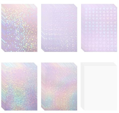 VINYL FROG Holographic Sticker Paper 30 Sheets Holographic Lamination Vinyl A4 Size Clear Overlay Film Waterproof Vinyl Sticker for DIY Crafts with 6 Styles
