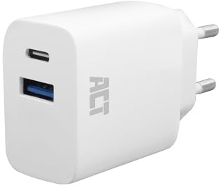 ACT 20W 2-Port USB-C Ladegerät, USB-C + USB-A Power Delivery PPS, GaNFast USB C Adapter, Ohne Ladekabel USB Stecker – AC2122