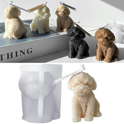 Bonito molde de vela de perro de peluche, molde de silicona para perro, molde de resina animal para jabón, cera de soja, epoxi, manualidades, adornos para el hogar, decoración de bodas, fiestas,
