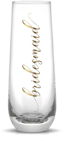 LADY&HOME Bridesmaid Stemless Champagne Flutes, 10oz Bride Wine Glasses for Bachelorette Party Weddings(Bridesmaid)
