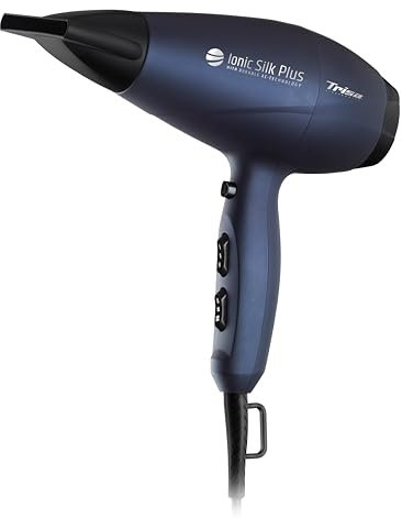 Trisa Haartrockner Ionen, 1800W Föhn mit Diffusor, AC Motor, 3 Heiz- & 2 Separate Gebläsestufen, Abkühlstufe, Dunkelblau, Ionic Silk Plus