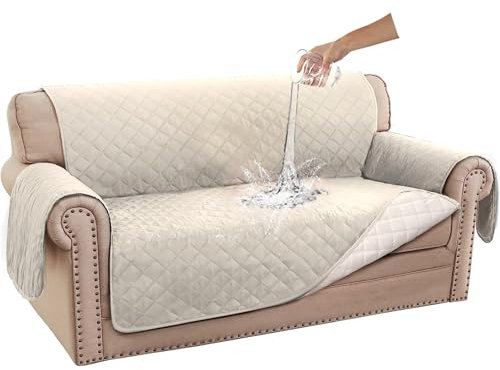 BXFUL Sofabezug wasserdichte Sofaüberwurf Antirutsch Sofahusse Schutz vor Haustier Katze Hunde Sofa überwurf Couch überzug für Sofa (Zweisitzer,Elfenbein)