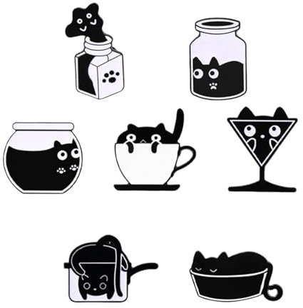 Lilbitty Lot de 7 broches en émail chat noir pour femme, ensemble de broches mignonnes en forme d'animal pour vestes, corsage et chapeau