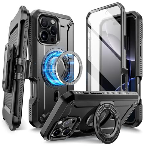 SUPCASE for iPhone 16 Pro Case with Stand (UBPro Mag), [Support MagSafe] [Built-in Screen Protector & Belt Clip] [Military-Grade Protection] Magnetic Phone Case for iPhone 16 Pro 6.3'' 2024 (Black)