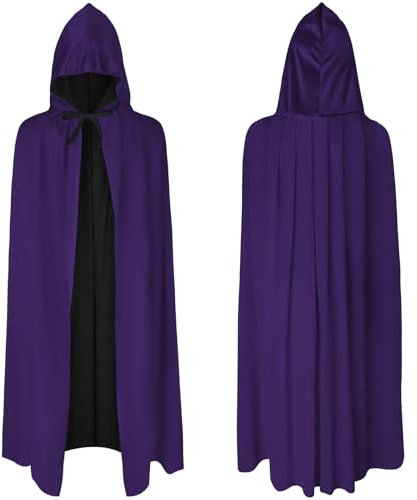 AOOWU Vampir Umhang Kapuzenumhang, Mittelalter Umhang Kapuzenumhang, Vampir Umhang mit Kapuze, Umhang Schwarz Lila Doppelseitig, für Kinder, für Halloween Weihnachten Karneval(90CM)