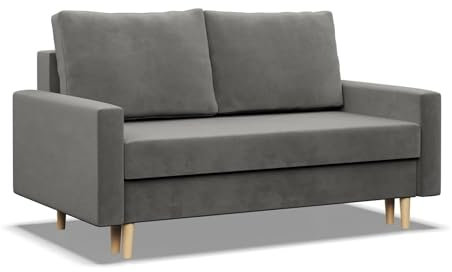 Mebligo - Sofa Mit Schlaffunktion Und Bettkasten Blank, 2 Sitzer 152 cm Breit, Schlafsofa Mit Bonellfederkern im Sitz, Ausziehbares Couch Auf Holzfüßen, Wohnzimmer - Hellgrau