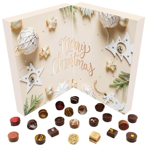 Hallingers White Christmas - Veganer Adventskalender Pralinen Geschenk handmade teils mit Alkohol aus Schokolade vegan (Box) - Geschenk im Sommer & als perfektes Grillgeschenk | Glückwunsch Chanukka F