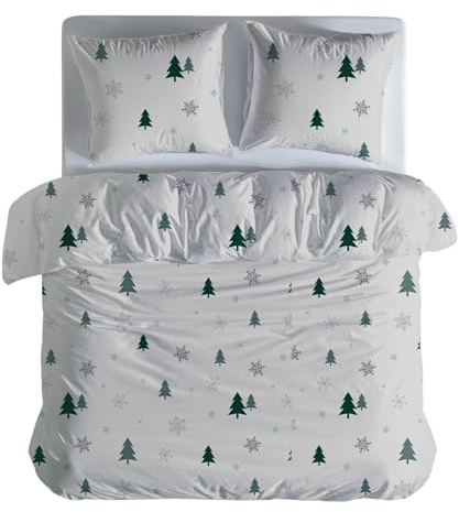 Leonado Vicenti Bettwäsche 135x200 Winter 2 TLG Warm flauschig weich Fleece Kissenbezug 80x80 Thermo grüne Tanne