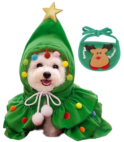 TYXHXTF Haustier Weihnachtskostüm, Weihnachts-Haustierumhang und Entzückenden Elchschal, Haustierpartys Bekleidung Anzüge für Weihnachten Haustier Katze Hunde