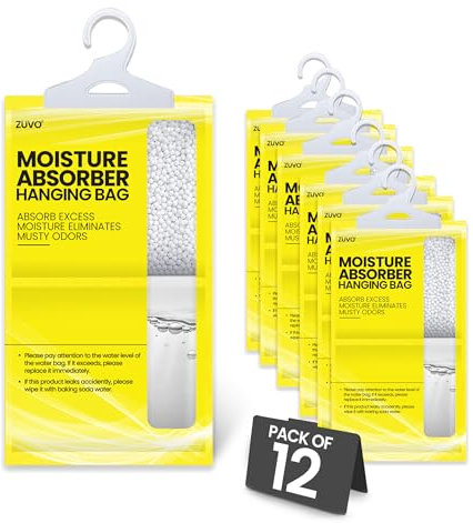 Wardrobe Dehumidifier Hanging Bags - Proper Mould Remover, Damp & Moisture Absorber Wardrobe Dehumidifier Bags (12), Yellow