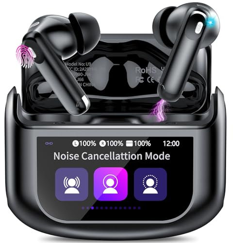 Wireless Earbuds, 48H Smart Touch Screen Ear Buds Wireless Bluetooth 5.4 Headphones In Ear, ANC/ENC Noise Cancelling Mic Bluetooth Earbuds with HiFi Stereo, 5 EQ Modes, IPX7 Waterproof Earphones Black