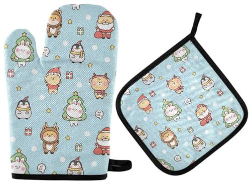 Ofenhandschuhe Niedliche Tier Winter Topflappen Set Waschbare Topfhandschuhe Hitzeresistente Grillhandschuhe Für Backen Kochen Grillen