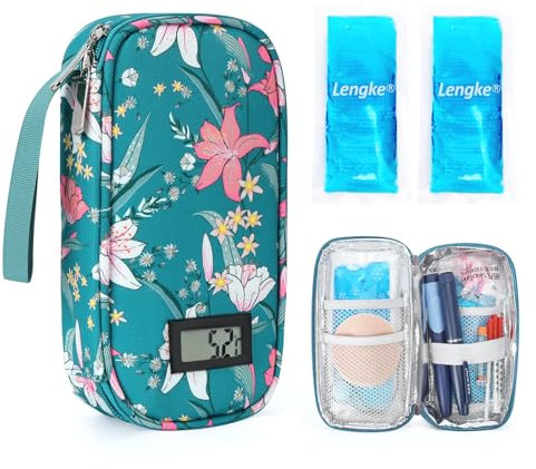 YOUSHARES Bolsa Refrigerante para Insulina con 2 Bolsas de Hielo TSA, Bolsa Isotérmica para Insulina, Nevera Insulina para Viajes con Indicador Temperatura (Arena Movediza Dorada)