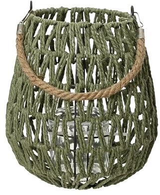 Windlicht Laterne für Kerze 22cm mit Henkel - Kerzenlaterne für drinnen & draußen - Windlichtlaterne als Kerzenhalter Teelichthalter Tischdeko Hochzeitsdeko Deko - Grün