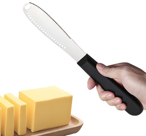 Stainless Steel Butter Knife, 3 in 1 Butter Spreader for Kitchen Gadget, Non-Slip Grip Butter Knife Spreader with Serrated Edge Shredding Slots for Cutting and Spread Butter Cheese Peanut Butter Jam