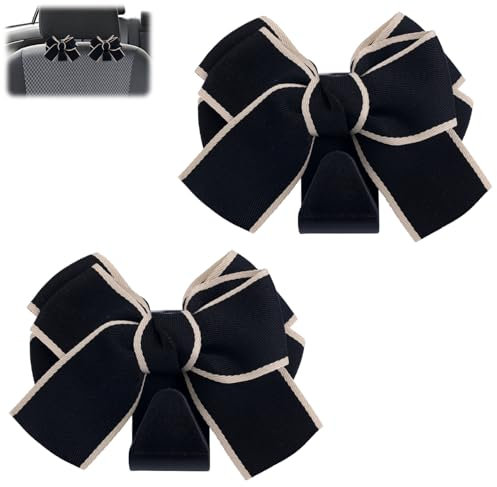2pcs Bow Seat Headrest Hook, Cute Car Seat Back Storage Hanger Organizer Car Headrest Hangers Bow Interior Accessories for Hanging Wallet Bags Purse Umbrellas (Black)