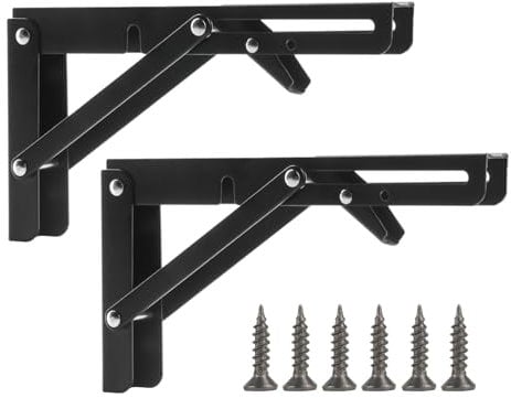 2 Pcs Escuadras Abatibles, 200mm Bisagras Abatibles, Escuadra Abatible, Soporte Estantería Pared Plegable, Soporte de Estante Plegable, Bisagra Abatible Escuadras para Estanterias Cocina Oficina
