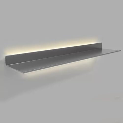 Schweberegale Mit LED-Beleuchtung, Aluminium-Wandregal, Tiefe 20 CM, Länge 40/50/60/70/80/90/100/120 CM, Ablageflächen, Präsentationsregal, Für Schlafzimmer, Wohnzimmer, Bad,(Size:60cm,Color:grau)
