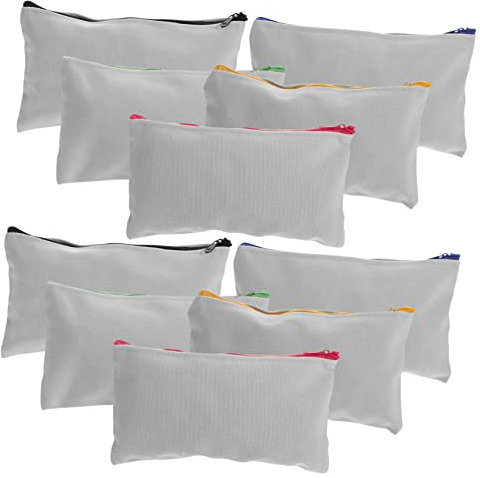 Housoutil Trousse à Crayons en Toile Beige 21x12 Cm Lot de 15, Paquet Artisanal Soi-même Fermeture Éclair, Trousse De Maquillage à Sublimation, Rangement Voyage Et Bureau