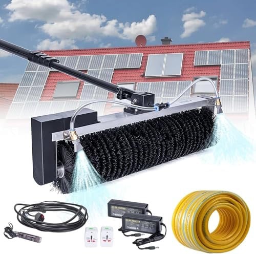 ZHLINGQ 11/18/25 Foot (Long Reach) Solar Panel Cleaning Brush & Pole with Inline Water Filter System, Outdoor Window Glass Photovoltaic Panel Scrubber Brush, Hose Spray Washer,MainsElectricity-5.5m