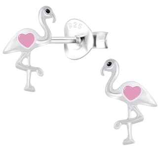 Monkimau Mädchen Ohrringe Flamingo | Ohrstecker aus 925 Sterling Silber | Kinderohrringe hypoallergen