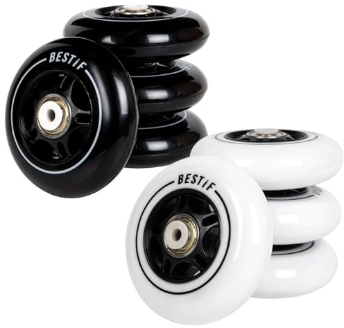 BESTIF Inline skates Rollen Kautschuk Ersatzrollen 4 Stück Set | Hochwertige Inliner Wheels Räder mit Kugellager ABEC 9 (Weiß, 64x24mm)