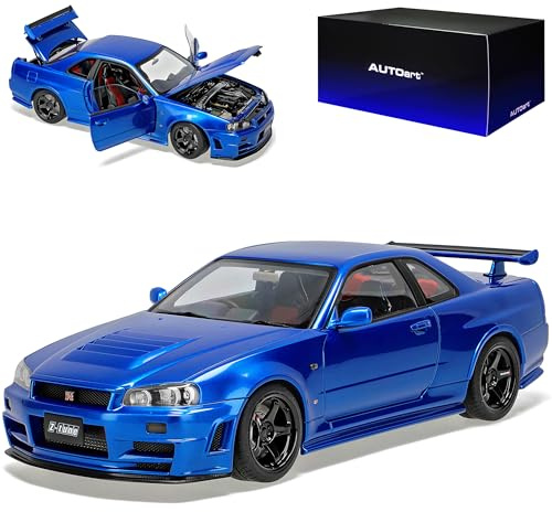 alles-meine.de GmbH Nisan Skyline GT-R R34 Z-Tune Coupe Babyside Blue 1998-2002 77462 1/18 Auto*Art Modell Auto mit individiuellem Wunschkennzeichen