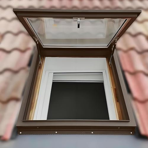 YUGXTH Toit Fenêtre, Puits de Lumière pour Toit Plat Incliné, Trappe de Toit Personnalisable, Cadre en Alliage D'aluminium + Verre Trempé, pour sous-Sol/Grenier(Brown,LxW 50x75cm/19.7x29.5in)