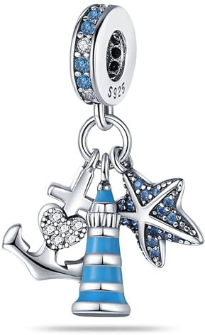 SBUTUXC Charms aus 925er Sterlingsilber für Armbänder und Halsketten, Reise-Weltraum-Anhänger, Perlen, Wellen, Fische, Sommer-Cocktail-Charms, Schmuck-Charm für Frauen