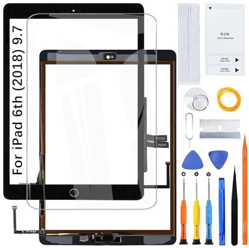 H&LYCYJ Touchscreen für iPad 6th (2018) 9.7 Zoll A1893 A1954 Touch Screen Digitalisierer Glas Bildschirm Ersatz Assembly with kit (Schwarz mit Home-Taste, Kein LCD)