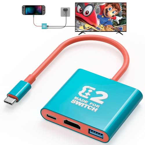 USB C auf HDMI Adapter für Switch - Tendak Type C auf 4K HDMI Konverter USB 3.0 PD Ladeanschluss 3 in 1 USB-C Hub für Nintendo Switch/Switch OLED, MacBook Pro, iPad Pro, Samsung S22 (Blau)