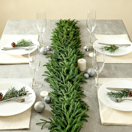 CIYIN Guirnalda de Navidad Artificial, 180 cm Guirnalda de Pino Norfolk, Guirnaldas de Abeto Verde Realista, Decoración Navidad para Interiores y Exteriores, Chimenea, Mesa, Puerta, Escaleras