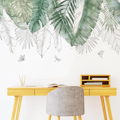 Stickers Muraux Salon - Sticker Mural Feuille de Palmier - Feuilles Tropicales Vertes Suspendues - Sticker Mural Décoration Murale pour Salon Chambre à Coucher Canapé Fond