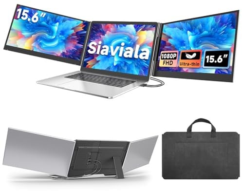 siaviala 15,6“ Monitor Portatile Ultra-Sottile, Doppio Schermo PC Portatile IPS 1920x1080 FHD, Triplo Schermo PC Portatile per Laptop da 13-17,3, Plug & Play per Windows/Mac/Android/Switch/PS5