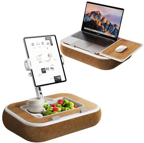 NIFBANG Kindle Tablet Halterung Kissen,360° Verstellbarer iPad Halter mit Snackschale,Laptop Tablet Ständer für Bett Laptopkissen Kompatibel mit 4,7-13 für i Pad,iPhone,Kindle Zubehör(Holzfarbe)