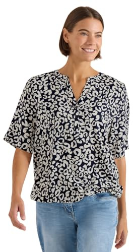 Cecil Damen Bluse mit Split Neck und mit Leo-Muster