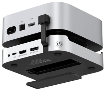 TobenONE Mac mini M4 Dock with 8TB M.2 NVMe SSD Enclosure, Mac mini M4 Hub & Stand for Mac mini M4 Pro, 4K@144Hz DP, 4K@60Hz HDMI, 5 USB (Max 10Gbps), SD/Micro SD, 3.5mm Audio, One-Touch Power Button