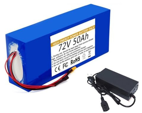 Batterie De Vélo Électrique 72V 50Ah 20S8P Batterie Électrique avec 84V 3A Chargeur Batterie Haute Puissance Remplaçable Étanche Batterie pour 200W -1500W avec Chargeur 72V 50Ah,XT60+DC