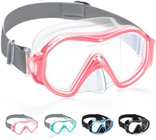 Supertrip Maschera subacquea per adulti con protezione nasale, maschera da nuoto con cinturino regolabile e vetro temperato HD 180°, occhialini da nuoto per uomini, donne e ragazzi
