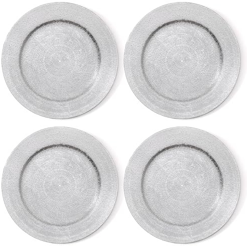 Vimin Box Set 4 Sottopiatti Rotondi | in Plastica Rigida Ø 33 cm | Bordo Perlinato, Sottopiatto Elegante per Natale, Matrimoni ed Eventi | Decorazione Tavola Raffinata (4, Argento)