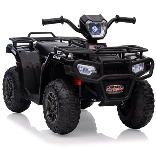 Quad Electrique Enfants 12V 500MA, Voiture Electrique Enfant 4-6 Ans avec Phares LED et Musique, Vitesse de Sécurité 3-6 Km/h pour Enfant, Poignée et Selle Ergonomique, Double Entraînement 30W*2, Noir