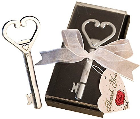 Heart accented key bottle opener favour