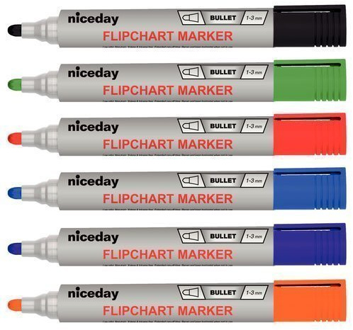 niceday Flipchart Markers Bullet - 1 Black 1 Blue 1 Red 1 Green 1 Orange 1 Purple
