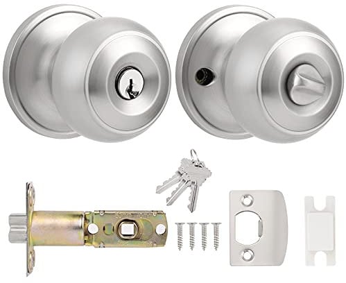 Probrico Satin Nickel Door Knobs with Key, Exterior Door Knobs, Knob Style Entry Door Lock(Not Keyed Alike), 1 Pack