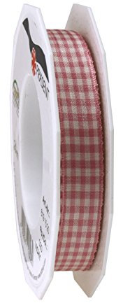 Präsent Vichy Geschenkband wildrose/créme, 20 m Dekoband zum Verzieren & Basteln, 15 mm Breite, Kariertes Band für Bunte Dekos & Geschenkverpackungen, zu feierlichen Anlässen