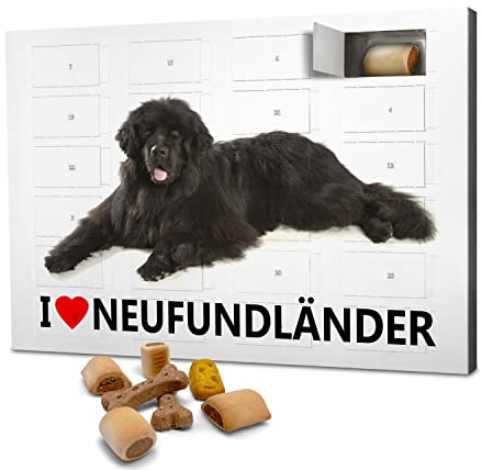 printplanet Hunde-Adventskalender mit Leckerlis - Motiv I Love Neufundländer - Weihnachtskalender für Hunde - 2026