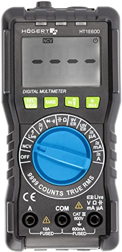 Högert Technik - Multifunctional digital meter I multimeter up to 600 V / 10 A I RMS, NCV, VFC I LCD screen I rubber coating I ergonomic and compact I includes measuring cable I HT1E600